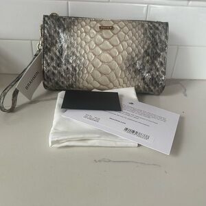 Brahmin Daisy Neutral Snake-Embossed Wristlet in Cream and Gray leather